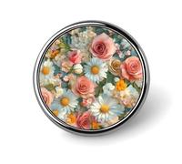 Colorful Roses Daisy Flower Round Badge Pin Memorial Jewelry Gifts Metal Brooch Button for Clothing Accessory