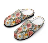 Colorful Roses Daisy Flower Women‘s Cotton Slipper Comfortable Cozy Plush Slippers Anti-Skid Indoor House Closed Toe Shoes