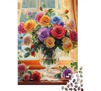 Colorful Roses Still Life 1000 Piece Thick Cardboard Diy Jigsaw Puzzle Kids Beginners Fun Challenging Game Stress Relief Gift Idea 38x26cm/1000pcs