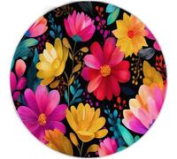 Colorful Round Area Rug 100cm, Washable Soft Flannel Abstract Beautiful Colorful Flowers Print Low Pile Round Rugs with Non-Slip Backing - Carpet for Entryway Living Room Bedroom