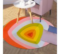 Colorful Round Area Rug Geometric Gradient Washable Carpet 160cm Orange Pink Yellow Design Thin Living Room Bedroom Low Pile Home Decor Circle Carpets