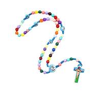 Colorful Round Beads Cartoon Cross Pendant Rosary Necklace Christian Religious Gemstone Children Girls Religious Necklace