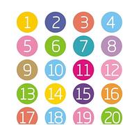 Colorful Round Number PVC Adhesive Stickers Diameter 5CM 1-20