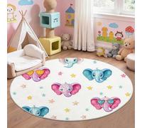 Colorful Round Rug 60 cm, Cartoon Elephant Color Blocks Pattern, Soft Washable Low Pile Area Carpet, Non-Slip & Non-Shedding for Bedroom Kids