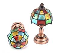 Colorful Round Umbrella LED Dollhouse Desk Lamp Miniature Table Lamp for Mini Doll House with Battery for Simulation Decoration