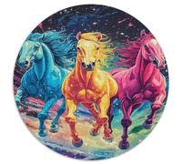 Colorful Running Horses 1000 Piece Jigsaw Puzzle Round Paper Jigsaw Puzzle for Adults Artistic Style