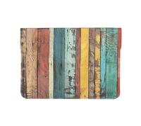 Colorful Rustic Wooden Laptop Sleeve 13 Inch PU Leather Case Protective Vintage Board Laptop Bag Water Resistant Computer Case Tablet Carrying Bag for Women Men