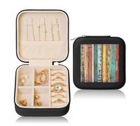Colorful Rustic Wooden Small Jewellery Box Vintage Board PU Leather Travel Jewellery Organizer for Women Girls Storage Case for Rings Earrings Necklaces Bracelets
