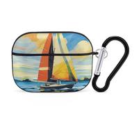 Colorful Sail Boat AirPods Pro Case Cover with Keychain Ring PC Hard Shell Protective Case for AirPods Pro 2nd for Women Men Generation Easy Open Full Drop Protection Cover Black-Style