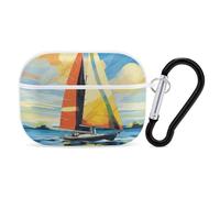 Colorful Sail Boat AirPods Pro Case Cover with Keychain Ring PC Hard Shell Protective Case for AirPods Pro 2nd for Women Men Generation Easy Open Full Drop Protection Cover White-Style