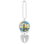 Colorful Sail Boat Car Hanging Ornament Rear View Mirror Pendant Lucky Presents Hanging Ornament Funny Car Pendant for Office Auto Home Decoration Silver-style