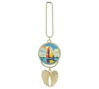 Colorful Sail Boat Car Hanging Ornament Rear View Mirror Pendant Lucky Presents Hanging Ornament Funny Car Pendant for Office Auto Home Decoration Golden-style
