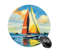 Colorful Sail Boat Mouse Pad Funny Round Mousepad Anti-Slip Rubber Mouse Mat Laptop Desk Accessories 7.8 X 7.8 Inch for Office and Home Use