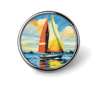 Colorful Sail Boat Round Badge Cute Enamel Lapel Pin Brooches Button Pin Personalized Clothing Decoration Unisex Badge Holder Hats Bags Shirts Decor