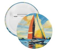 Colorful Sail Boat Tinplate Badge Personalized Round Brooch Large Craft Button Suitable for Teachers, Nurses, Doctors, Staff, Party Gift Accessories, style, 5PCS