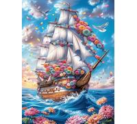 Colorful Sailing Ship on The Ocean 300 Pieces Set Classic Jigsaw Puzzle Science Fiction Magical Dream Teen Fans 14-18 Yrs Logic Skill Leisure Adventure Valentines Gift Smooth Wooden Cardboard 300 PC