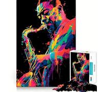 Colorful Saxophone Player Abstract Art Jigsaw Puzzles for Adults 1000 Piece Logic Exercise, DIY Fun, Family Activity, Room Accent (38x52cm)