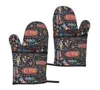 Colorful Scientific Formulas Calculations Board, Kitchen Oven Mitts Anti-Slip Cooking Gloves,Heat Resistant Baking Mitts A Pair