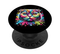 Colorful Scottish Fold Cat Expression PopSockets Adhesive PopGrip