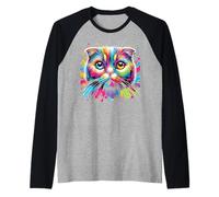 Colorful Scottish Fold Cat Expression Raglan Baseball Tee