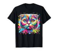 Colorful Scottish Fold Cat Expression T-Shirt