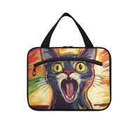 Colorful Screaming Cat Illustration Hanging Mens Travel Bag with Hook, Designer Necessities Makeup case for Essentials for Women Work estuche para guardar maquillaje L