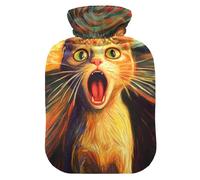 Colorful Screaming Cat Illustration Travel hot Water Bottle with Soft Cover, 2L hot Compress for Tummy Warmer, Menstrual Cramps, Bolsa para cólicos menstruales