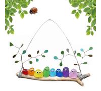 Colorful Sea Glass Bird Perch, Handmade Seaglass Rainbow Birds Wall Art on Branch Driftwood, Unique Gift for Bird Lovers, Beach House Decor, Indoor Outdoor Hanging Art (8 Birds)