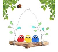 Colorful Sea Glass Bird Perch, Handmade Seaglass Rainbow Birds Wall Art on Branch Driftwood, Unique Gift for Bird Lovers, Beach House Decor, Indoor Outdoor Hanging Art (3 Birds)