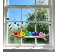 Colorful Sea Glass Bird Perch, Handmade Seaglass Rainbow Birds Wall Art - Seaglass Birds On A Branch, Window Hanging Ornaments for Balcony Garden Home Decor, Coastal Ocean Decor (6Birds)