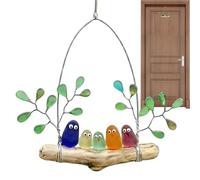 Colorful Sea Glass - Bird Perch Ornament for Decor | Handmade Hangable Design, Wall Art for Nature Lover, Living Room Bedroom, Home Farmhouse Indoor Outdoor Accessory