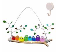 Colorful Sea Glass Bird Perch, Seaglass Bird on a Branch, Handmade Seaglass Rainbow Birds on Branch, Vibrant Sea Glass Wall Art for Nature Lovers & Mom (8 Birds)