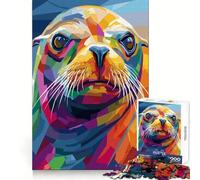 Colorful Sea Lion Portrait Jigsaw Puzzles 1000 Pieces for Teenagers Cognitive Train, Premium Print, Pattern Assemble, Santa Surprise (38x52cm)