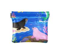 Colorful Sea Lions and Dolphins Fashion Women's Small Leather Coin Purse Wallet Unique Change Purse with Clasp for Women monedero para Mujer Pequeno