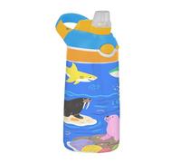 Colorful Sea Lions and Dolphins Sports Water Bottle with Straw Wide Mouth Leakproof Toddler Cup for Gym, Travel, Home, School, Office tazas para Cafe