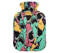 Colorful Sea Ocean Shark Hot Water Bottle with Cover, 1 L Transparent Hot Water Bag Hot Cold Compress, Great for Cramps Back Shoulder Pain Relief, Kids Men Women Hand Foot Warmer