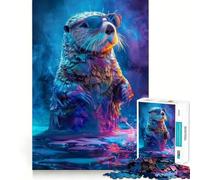 Colorful Sea Otter Paint Jigsaw Puzzles 1000 Pieces for Teenagers Cognitive Train, Premium Print, Pattern Assemble, Santa Surprise (38x52cm)