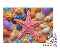 Colorful Sea Shells 1000 Pieces Beach Seashells Recycled Cardboard Puzzle for Kids 12+ Rainy Day Indoor Activity Brain Training Team Building Social Icebreaker 52x38cm/1000pcs