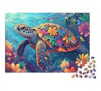 Colorful Sea Turtle 1000 Piece Jigsaw Puzzles Floral-patterned Sea Turtle Art Adults Aged 12 And Above Educational Game Home Decoration Difficult Challenging Male And Female Birthday8cms G