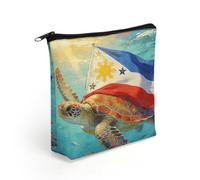 Colorful Sea Turtle And National Flag Makeup Bag with Sturdy Zipper，Linen Material Storage Bag,Large Capacity And Multi-Purpose Cosmetic Bag for Daily Life, Travel, Outings, Business Trips And Other O