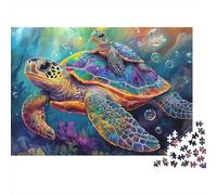 Colorful Sea Turtle Colourful Turtle with Baby on Back 1000 Pcs Jigsaw for Adults Beautifully Illustrated Challenging 52x38cm/1000pcs