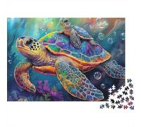 Colorful Sea Turtle Difficult 1000 Piece Jigsaw Puzzle for Adults Sea Turtles Colorful Underwater Vibrant Premium Thick Sturdy Vibrant Challenging Stress Relief 52x38cm/1000pcs