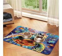 Colorful Sea Turtle Dog Food Mat, Absorbent Pet Feeding Mat for Food and Water Bowls Non-Slip Placement Pad for Floors Waterproof Quick Dry Water Dispenser Mat for Dogs Puppy Cats 16x24 Inch