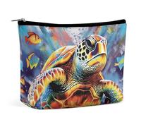 Colorful Sea Turtle Makeup Bag, Portable PU Leather Cosmetic Bag with Zipper Pouch, Waterproof Travel Toiletry Bag for Women Men