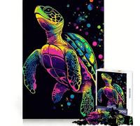 Colorful Sea Turtle on Black Background Jigsaw Puzzles for Adults1000 Pieces Focus Boost, Bright Print, Family Fun, Wall Accent (38x26cm)