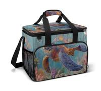 Colorful Sea Turtle on Old Wooden Camping Cooler Bag Insulated Beach Coolers Portable Leak Proof Bags with Shoulder Strap