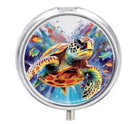 Colorful Sea Turtle Pill Box 3 Compartment Small, Personalized Pill Organizer with Mirror, Portable Pill Case for Pocket Or Purse, Round Pill Containe Travel Gifts, Pill Holder