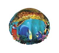 Colorful Sea Turtle Print Shower Cap - Reusable, Double Layer, Hotel Travel Essentials, Salon Shower Hat Accessories One Size