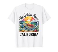 Colorful Sea Turtle Riding Wave Sunset Art California Ocean T-Shirt