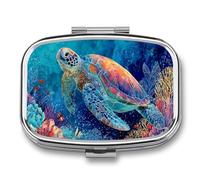 Colorful Sea Turtle Swimming Pill Box 2 Compartment Portable Medicine Pill Case Travel Pill Organizer for Pocket Purse